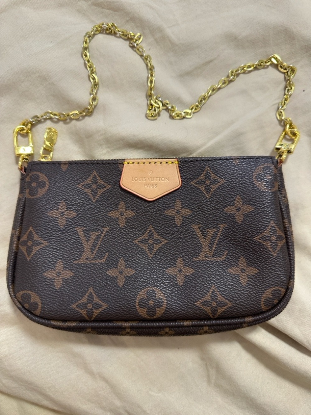Louis Vuitton Monogram Canvas Mini Pochette with Gold Chain